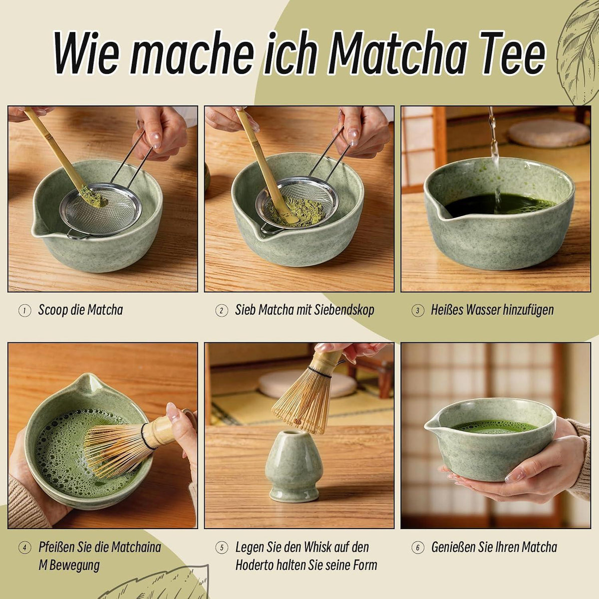 5-tlg. Matcha Set Japanisch – Traditionelles Tee Set mit Schale & Besen