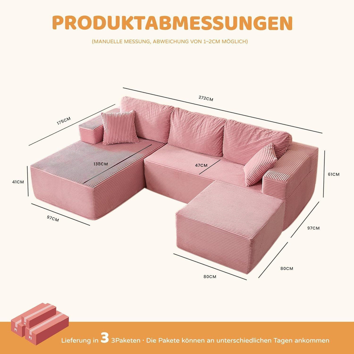 U-förmiges Schlafsofa 272cm mit Chaiselongue Links & Komfort