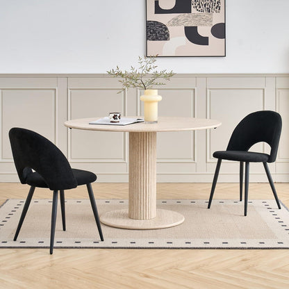 Runder Esstisch Set (115cm) mit 4 Stoffstühlen – Beige & Schwarz