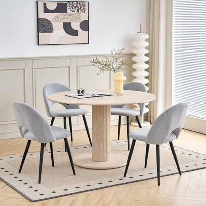 Runder Esstisch Set (115cm) mit 4 Stoffstühlen – Beige & Grau