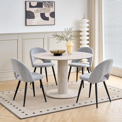 Runder Esstisch Set Grau mit 4 Stoffstühlen – Modern & Komfortabel