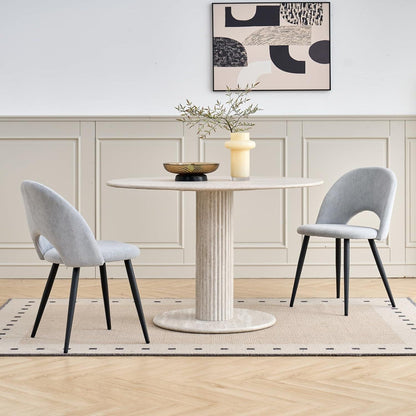 Runder Esstisch Set Grau mit 4 Stoffstühlen – Modern & Komfortabel
