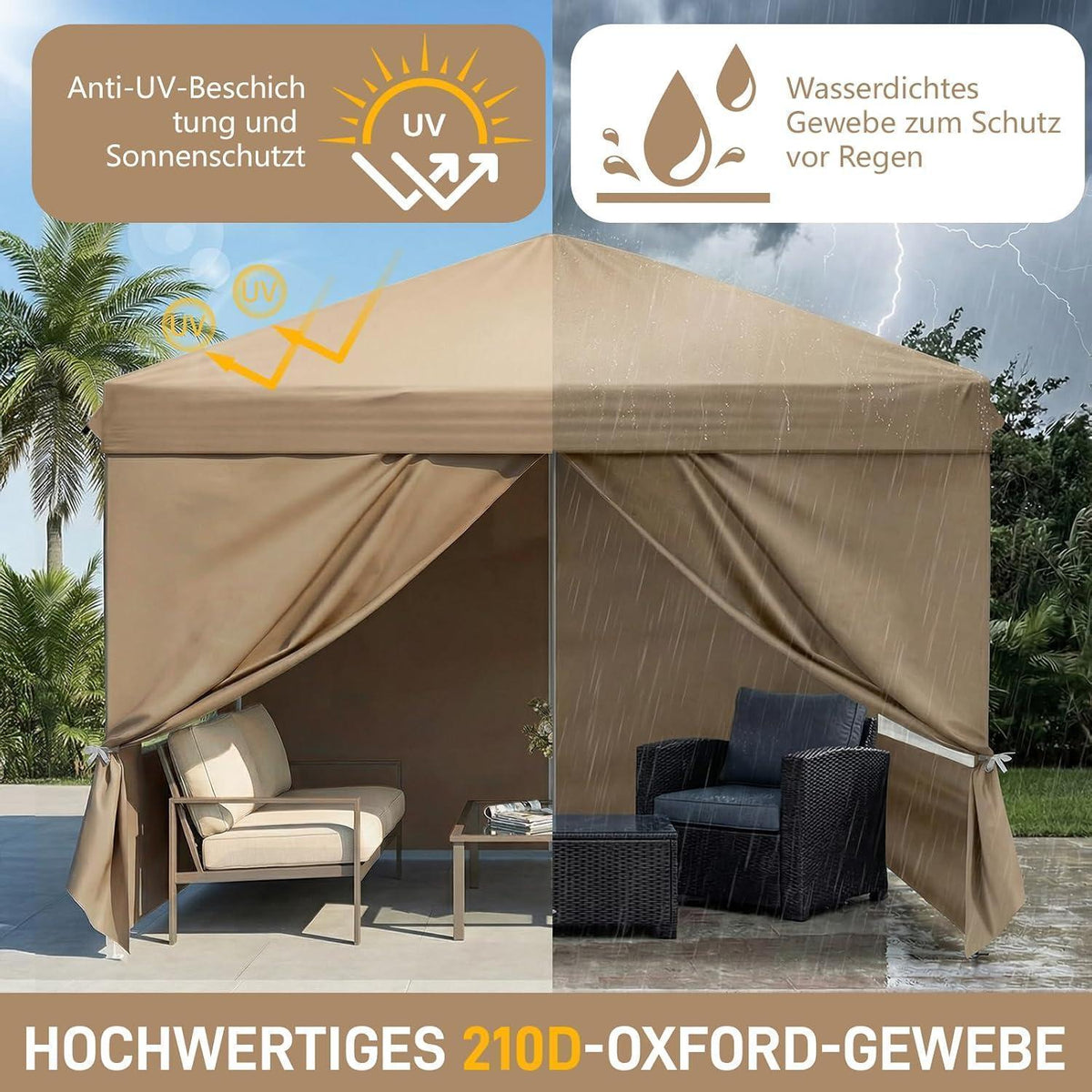 3x3m Faltpavillon mit 4 Seitenwänden – Wasserdicht & Winterfest
