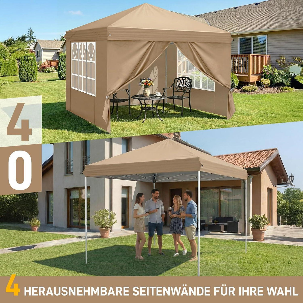 3x3m Faltpavillon mit 4 Seitenwänden – Wasserdicht & Winterfest