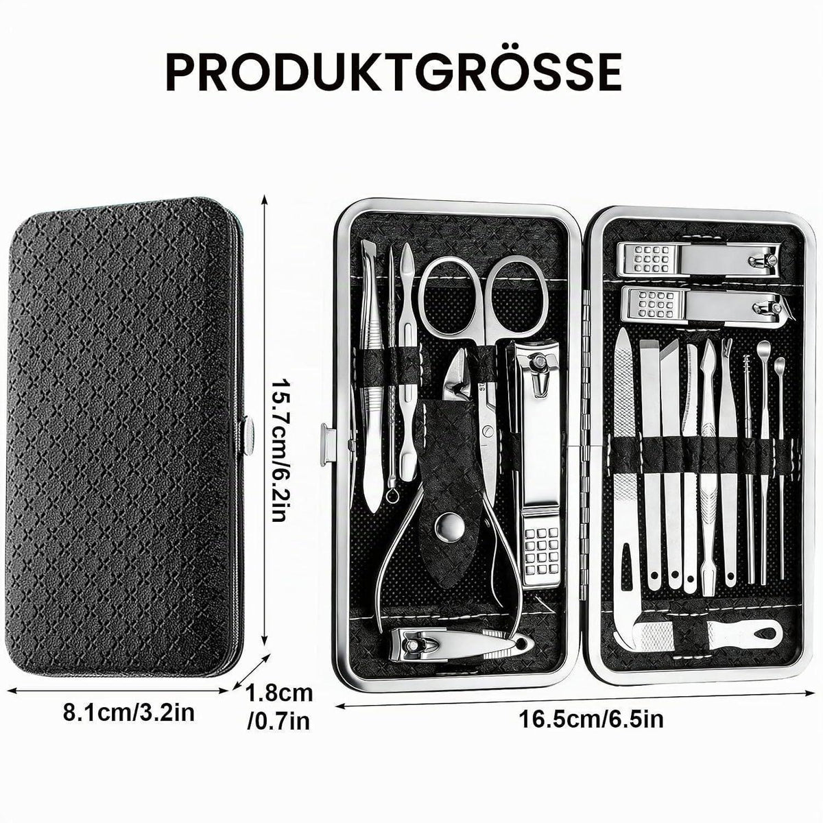 19-teiliges Maniküre-Pediküre Set Edelstahl – Tragbares Nagelpflege Kit