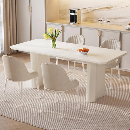 Rechteckiger Esstisch Creme mit 4 Stühlen (160 cm)