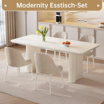 Rechteckiger Esstisch Creme mit 4 Stühlen (160 cm)