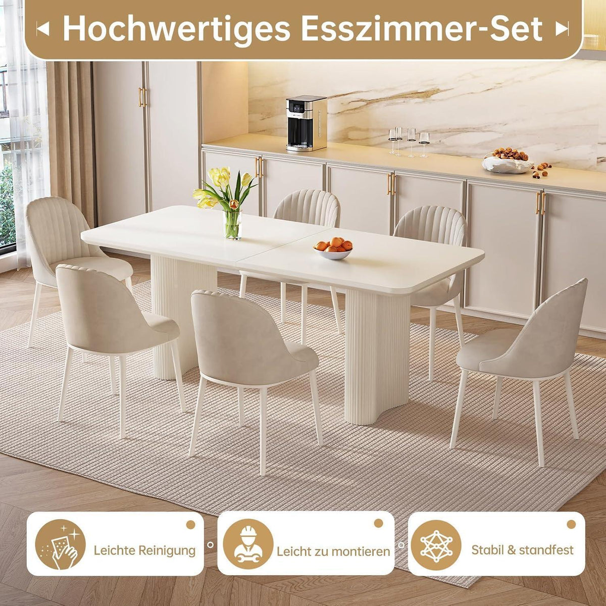 Rechteckiger Esstisch Creme – Moderner Küchentisch 160 cm