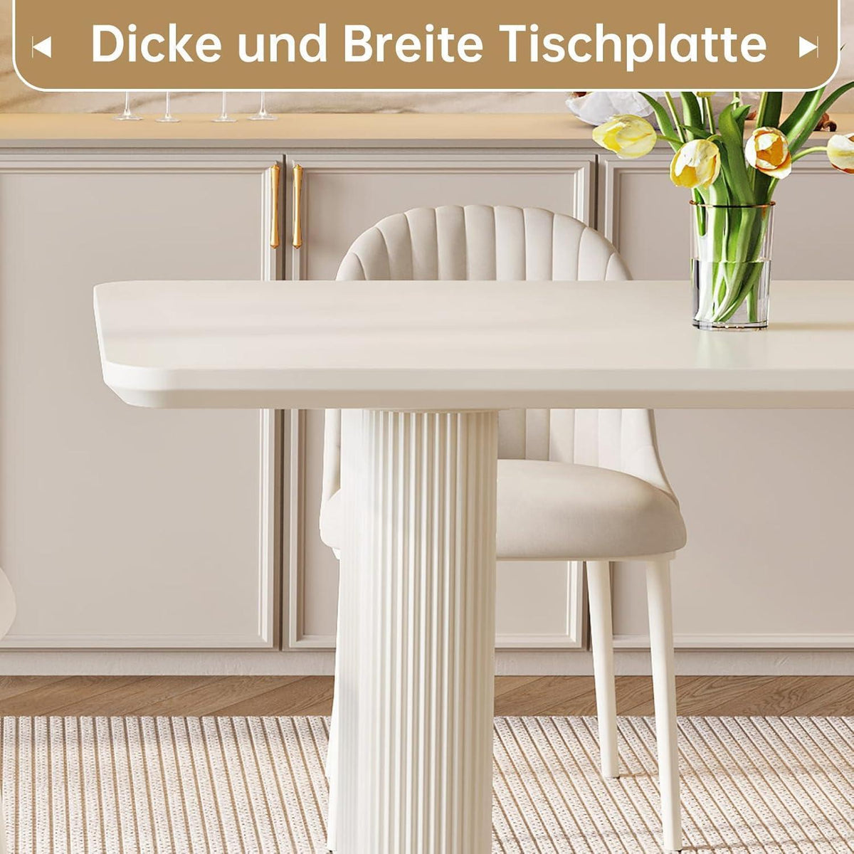Rechteckiger Esstisch Creme – Moderner Küchentisch 160 cm