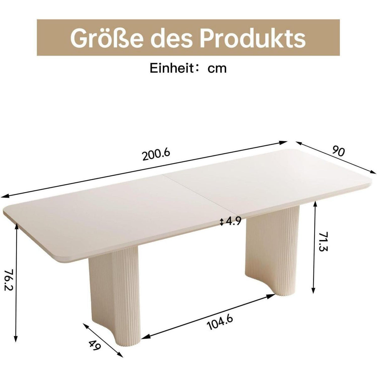 Rechteckiger Esstisch Creme – Moderner Küchentisch 200 cm