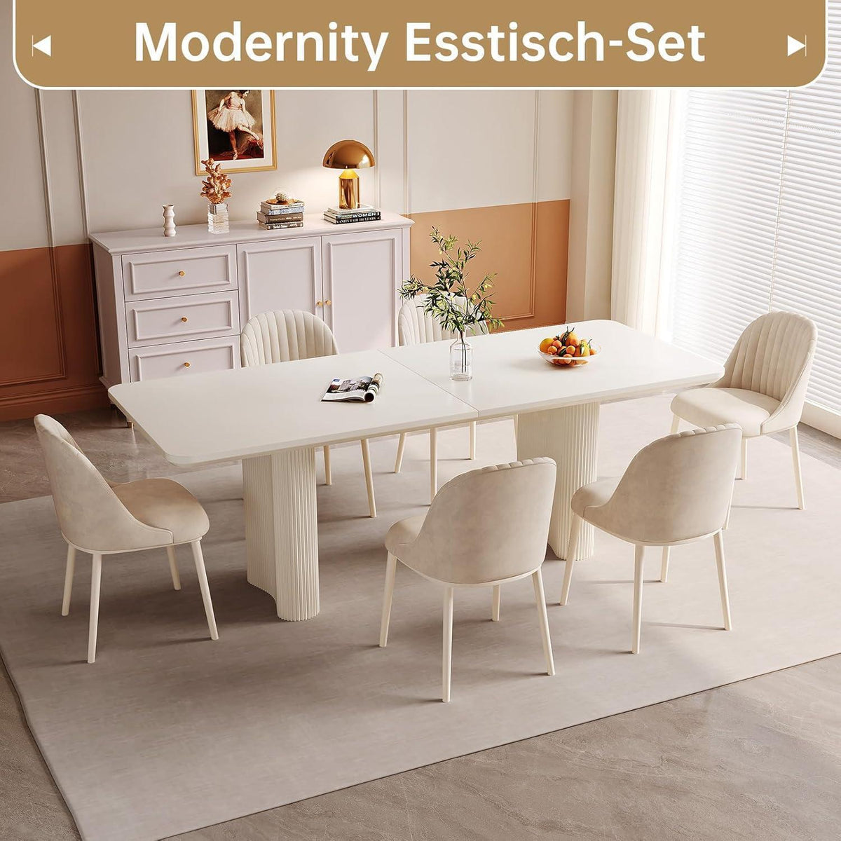 Rechteckiger Esstisch Creme – Moderner Küchentisch 200 cm