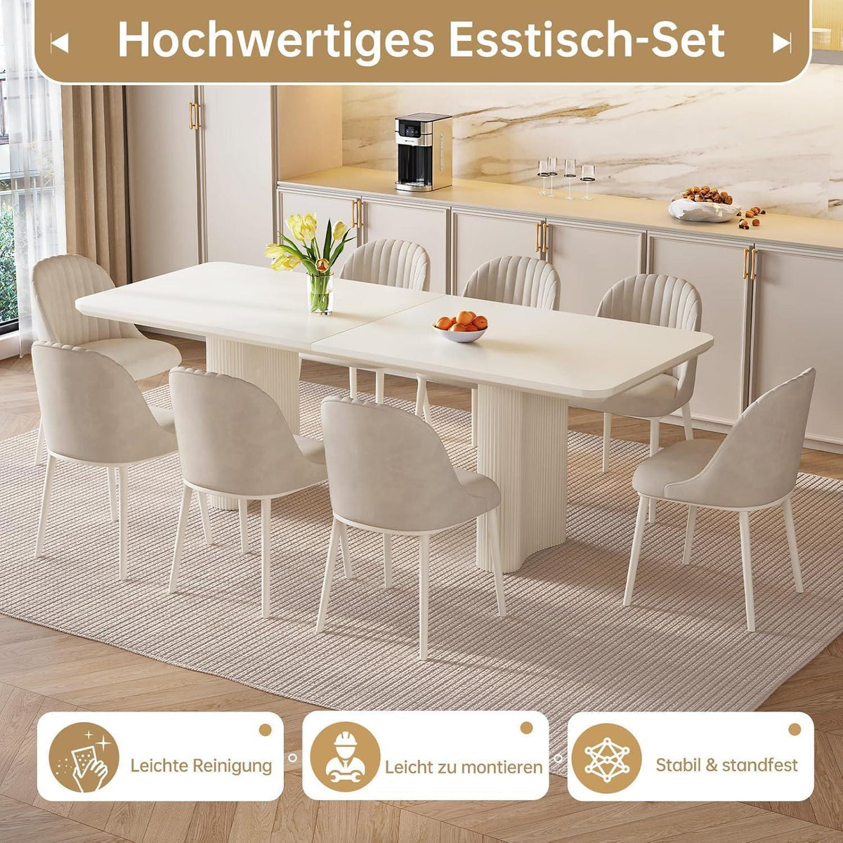 Rechteckiger Esstisch Creme – Moderner Küchentisch 200 cm