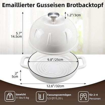 Emaillierter Gusseisen-Brotbacktopf 5,35L Weiß