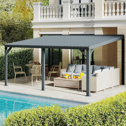 Wandmontierter Pavillon 3x4,6m – Terrassenüberdachung Grau