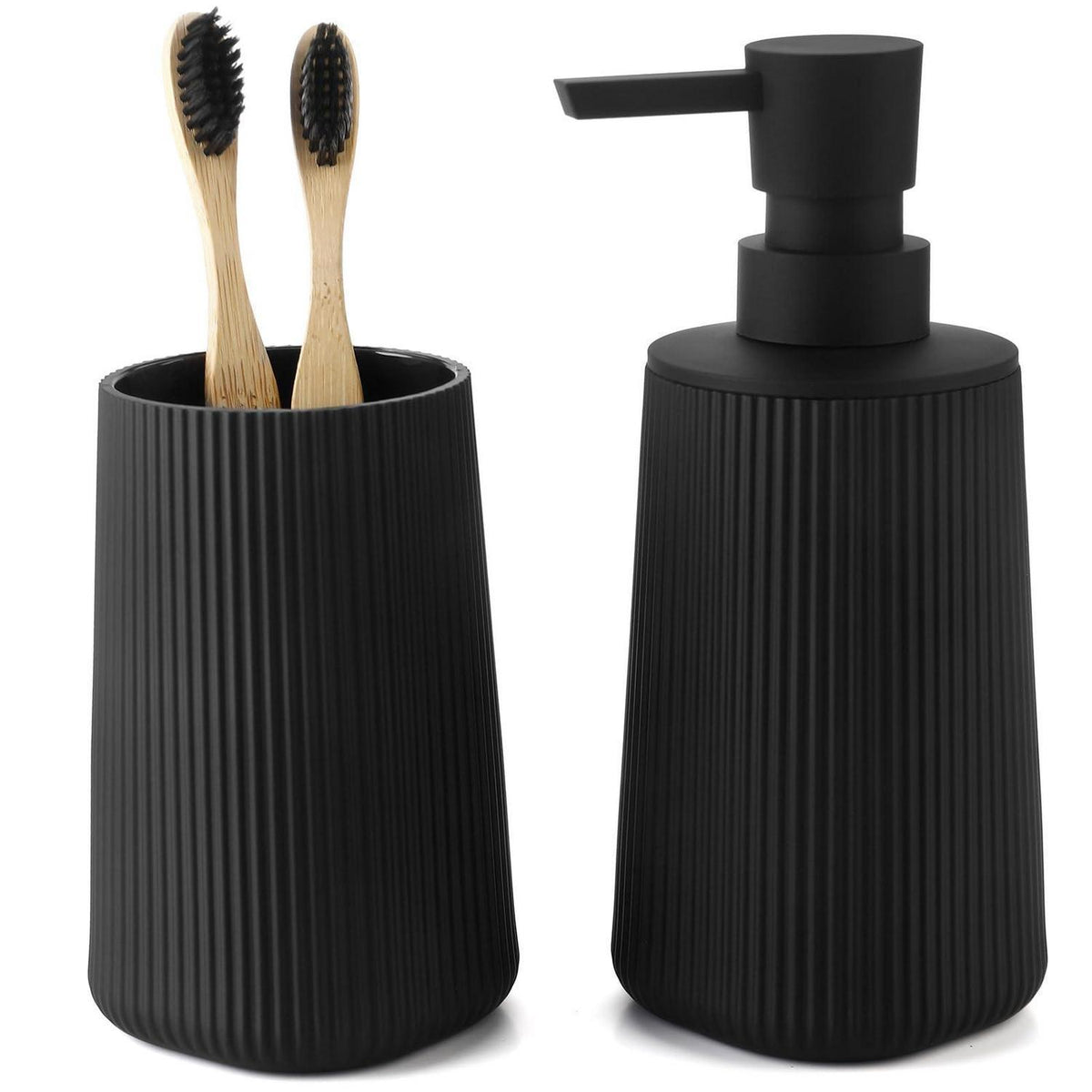 Badezimmer Set: Seifenspender & Zahnputzbecher Schwarz