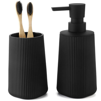 Badezimmer Set: Seifenspender & Zahnputzbecher Schwarz
