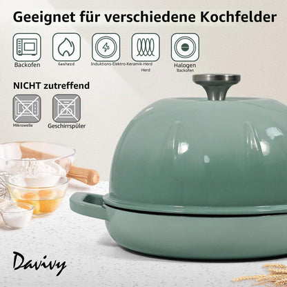 Gusseisen Brotbacktopf 5,35L Meersalzgrün mit Ofenhandschuhen