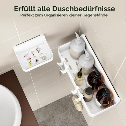 Duschablage ohne Bohren – Weißes Badregal mit 3 Haken