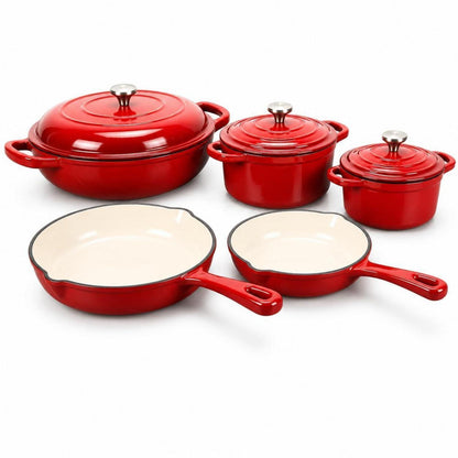 Emailliertes Gusseisen Kochset 5-teilig – Antihaft & Ofenfest
