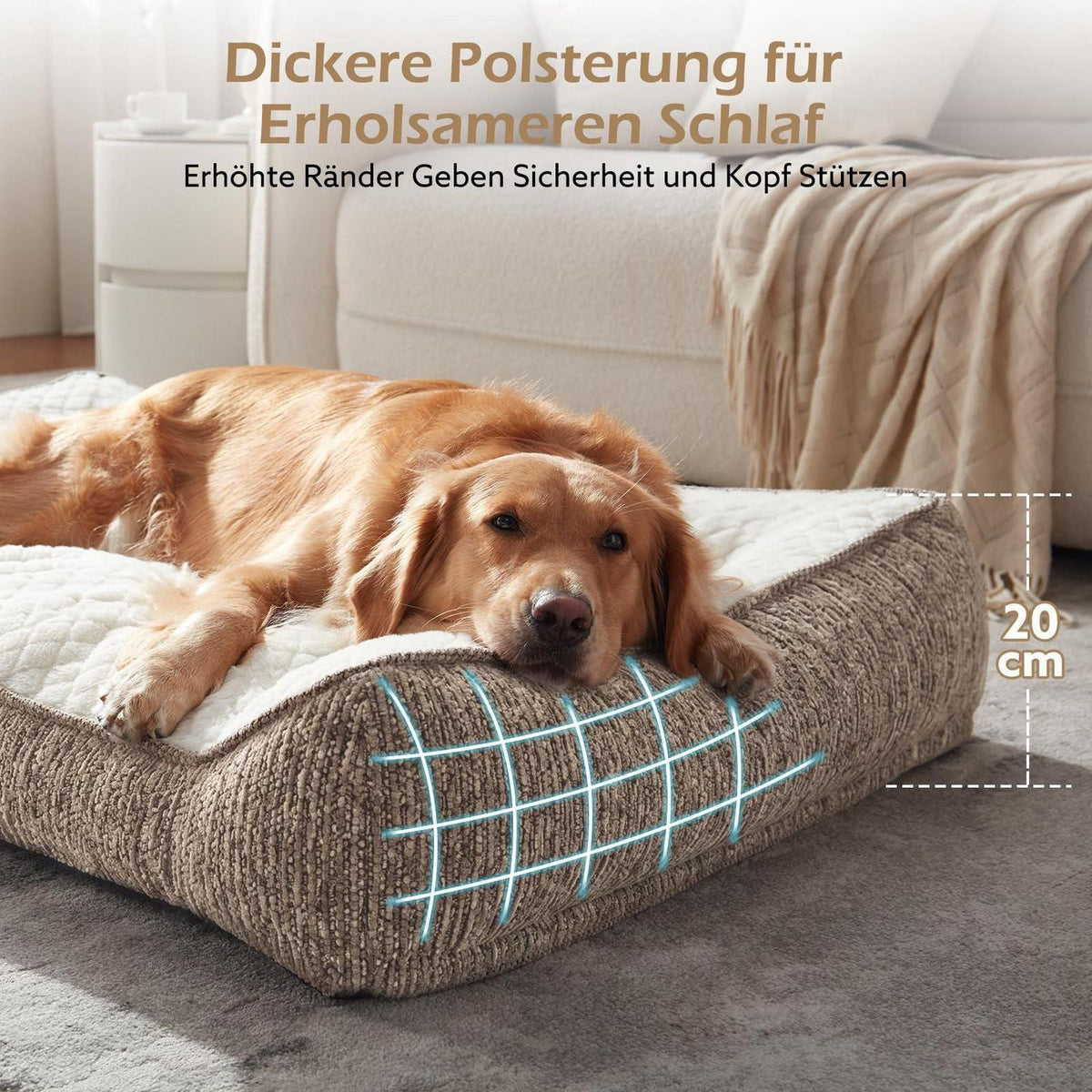 Orthopädisches Hundebett Groß – Beige, 89x64x20cm