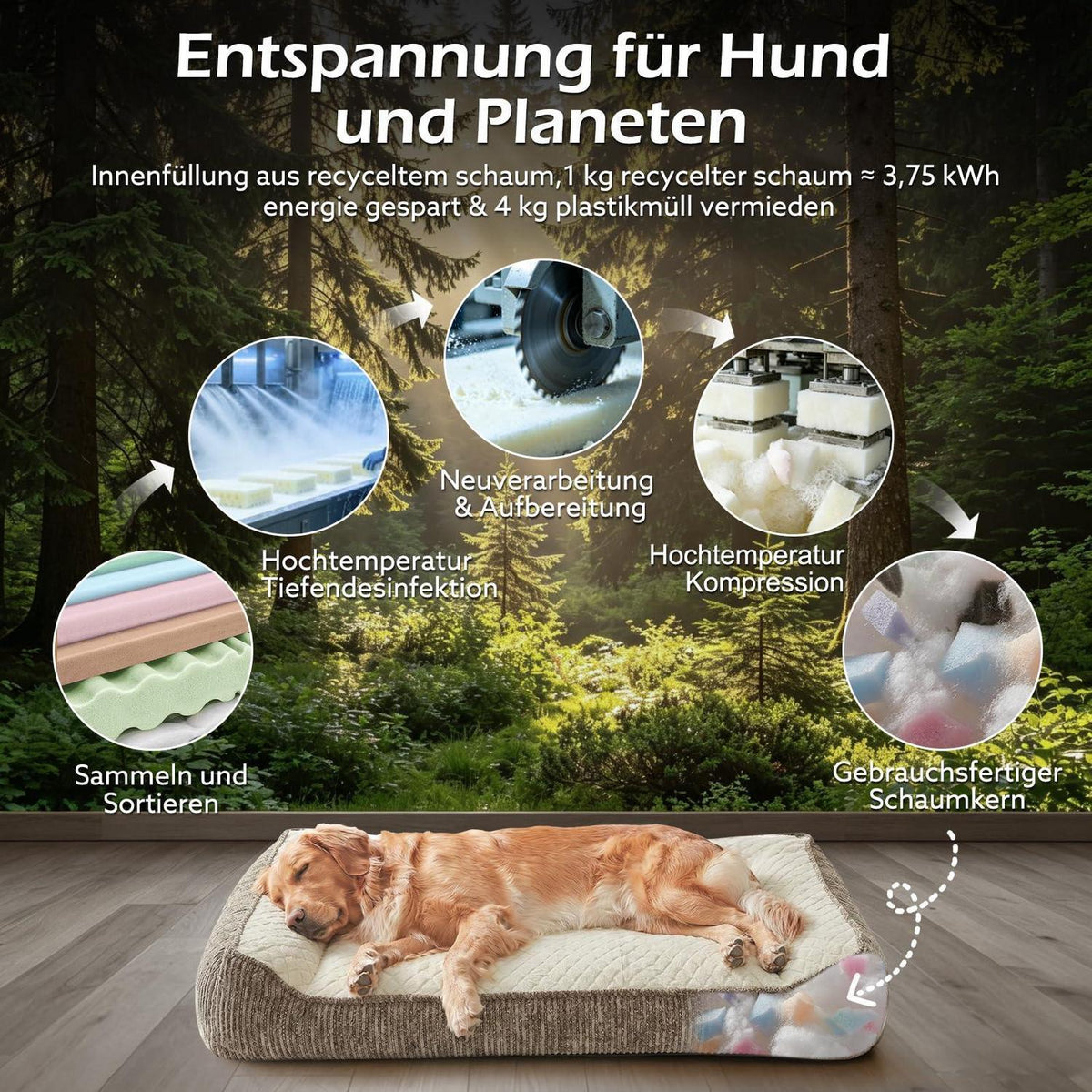 Orthopädisches Hundebett Groß – Beige, 89x64x20cm