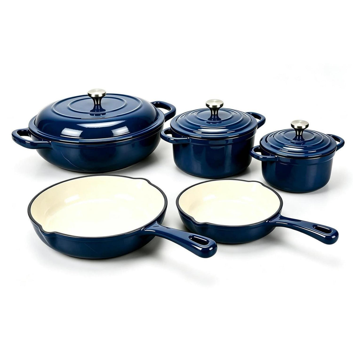 Emailliertes Gusseisen Kochset 5-teilig – Navy Blue