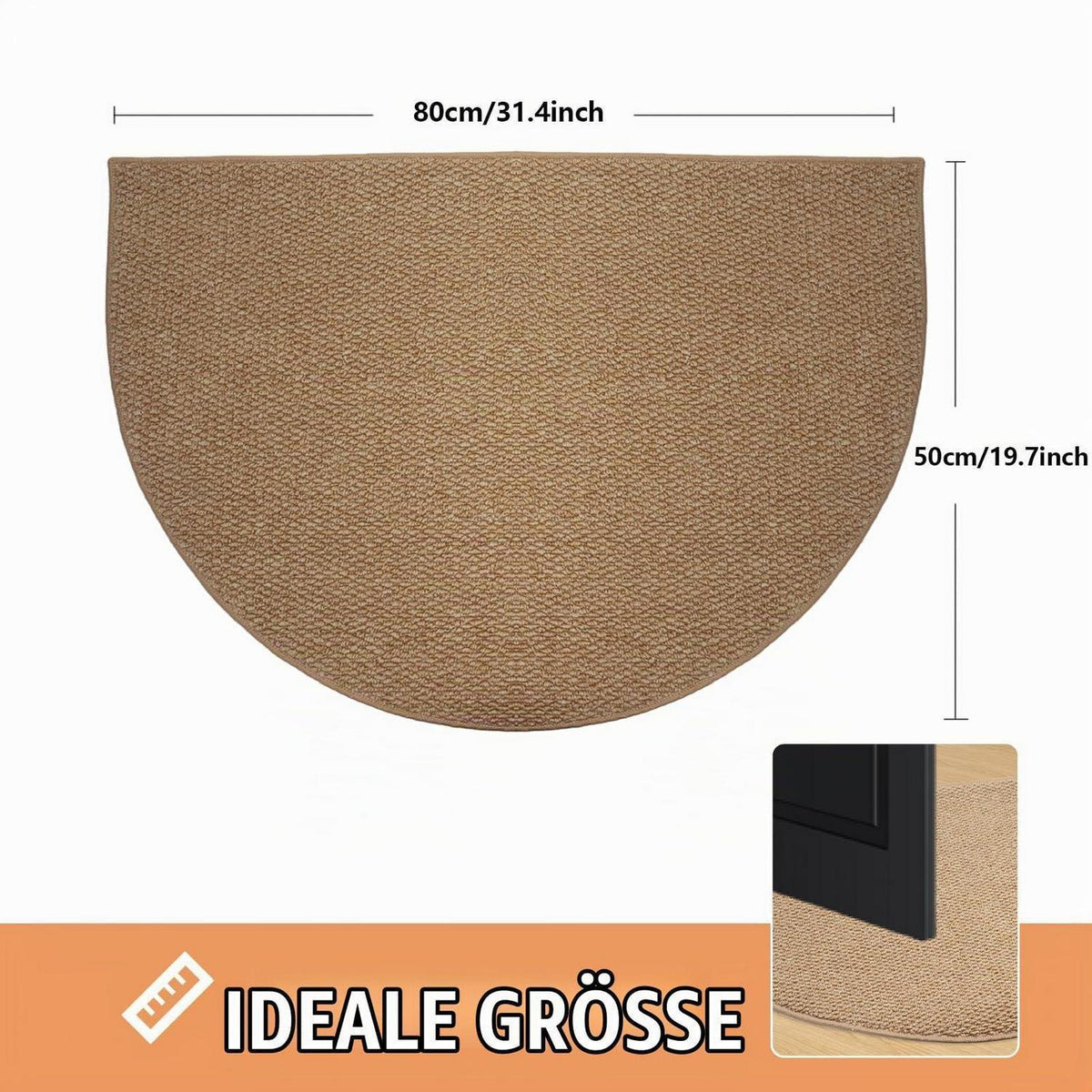 Schmutzfangmatte Halbrund Braun 50x80 – Rutschfest & Waschbar