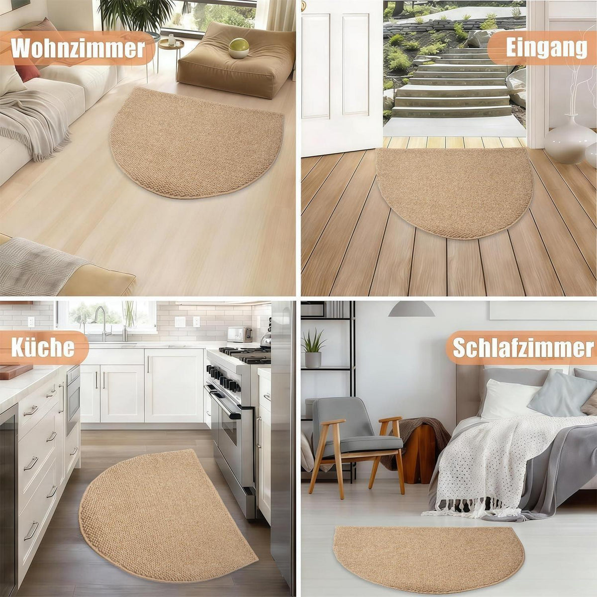 Schmutzfangmatte Halbrund Braun 50x80 – Rutschfest & Waschbar