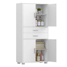 Hoher Badezimmerschrank Weiß mit Verstellablage & Schubladen