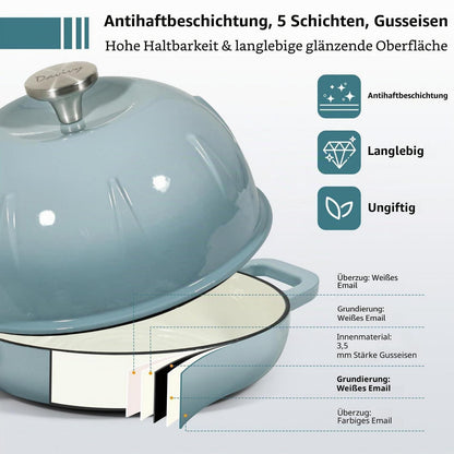 Gusseisen Brotbacktopf 5,35L mit Ofenhandschuhen – Meersalzblau