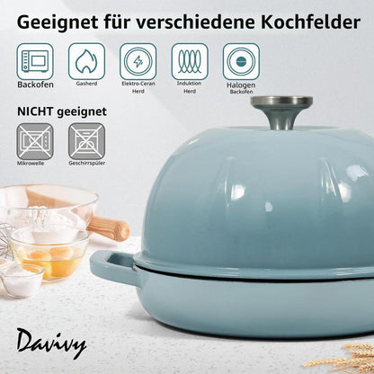 Gusseisen Brotbacktopf 5,35L mit Ofenhandschuhen – Meersalzblau