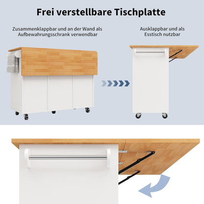 Moderne Kücheninsel mit Rollen & Schubladen (Weiß)