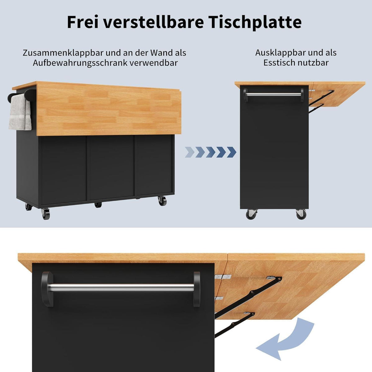 Moderne Kücheninsel mit Schubladen & ausziehbarer Arbeitsplatte Schwarz