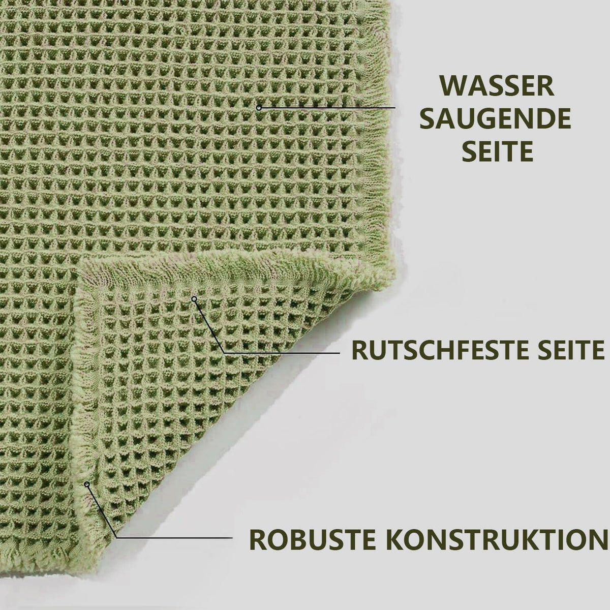 Rutschfester Badezimmerteppich Boho Bohnengrün 60x180cm