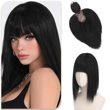 Haar Topper mit Pony – Natürliches Schwarz, 30cm