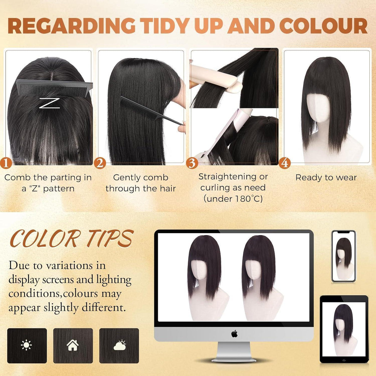 Haar Topper mit Pony – Natürliches Schwarz, 30cm
