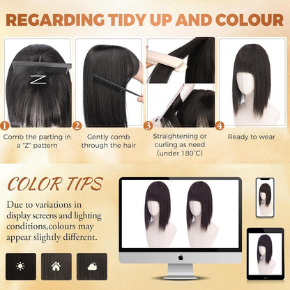 Haar Topper mit Pony – Natürliches Schwarz, 30cm