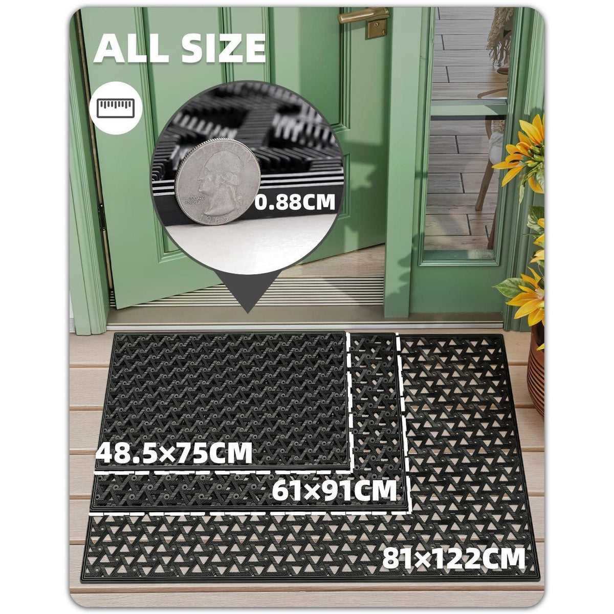 Fußmatte Schwarz 81x122 cm – Robust & Drainage für Draußen