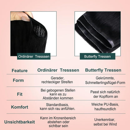 Schwarze Echthaar Butterfly Tressen 65cm – #1