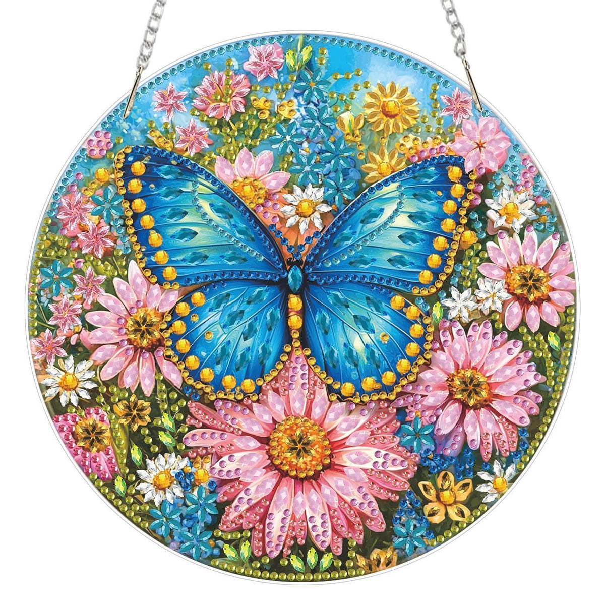 Diamant Painting Anhänger Blauer Schmetterling mit Kette