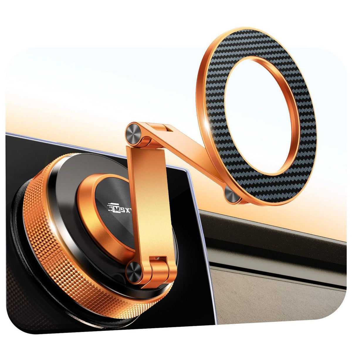 Magnetische Handyhalterung Auto mit Dual-Arm & Nano-Saugfuß Orange