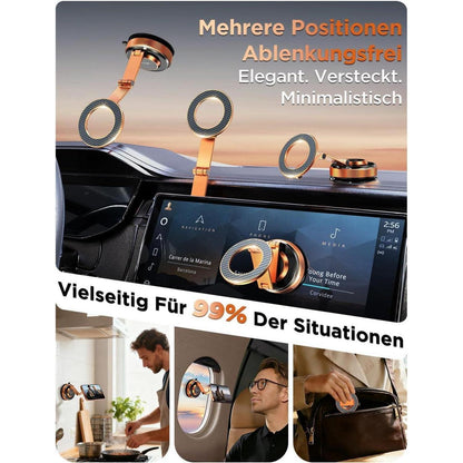 Magnetische Handyhalterung Auto mit Dual-Arm & Nano-Saugfuß Orange