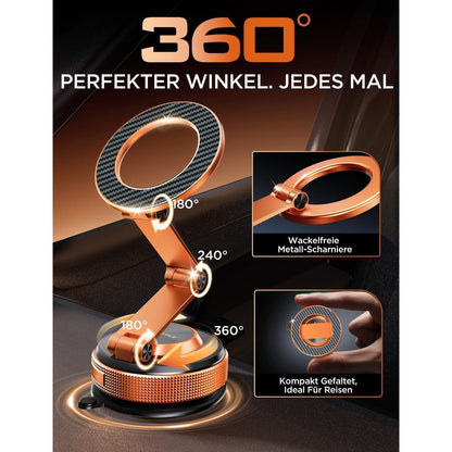 Magnetische Handyhalterung Auto mit Dual-Arm & Nano-Saugfuß Orange