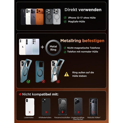 Magnetische Handyhalterung Auto mit Dual-Arm & Nano-Saugfuß Orange