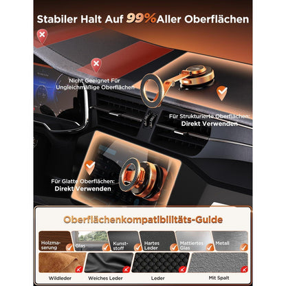 Magnetische Handyhalterung Auto mit Dual-Arm & Nano-Saugfuß Orange