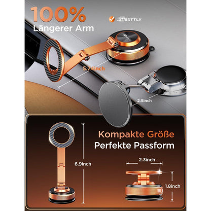 Magnetische Handyhalterung Auto mit Dual-Arm & Nano-Saugfuß Orange