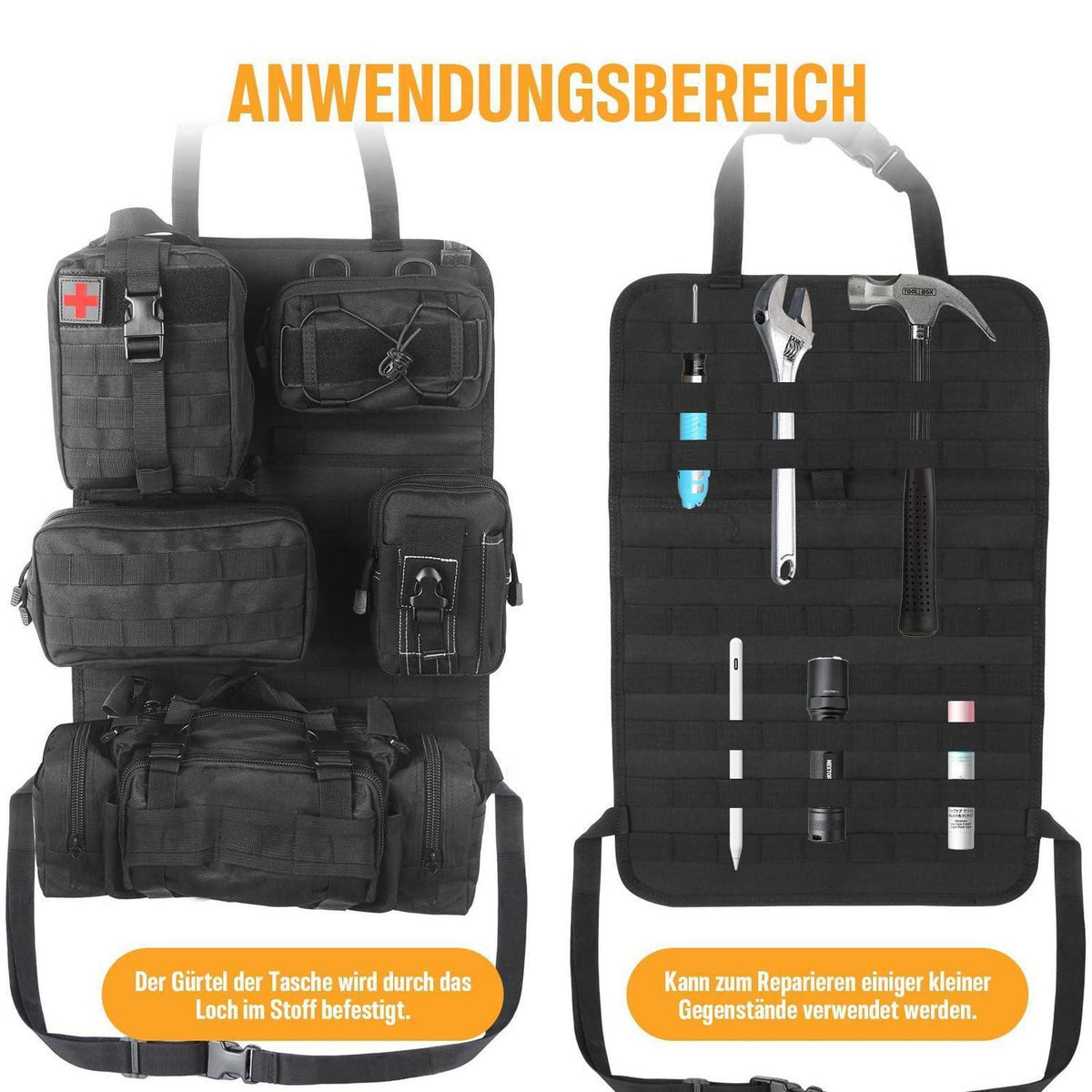 Taktischer Autositz Organizer mit Molle & 5 Fächern Schwarz