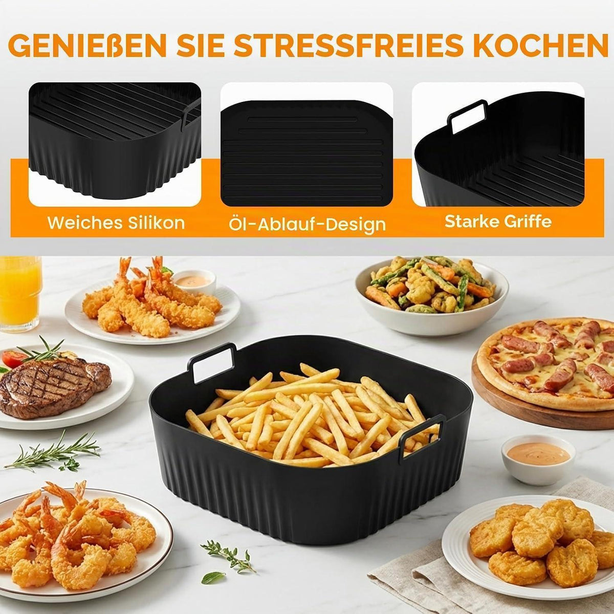 Silikonform für Heißluftfritteuse – 2er Set, 24 cm