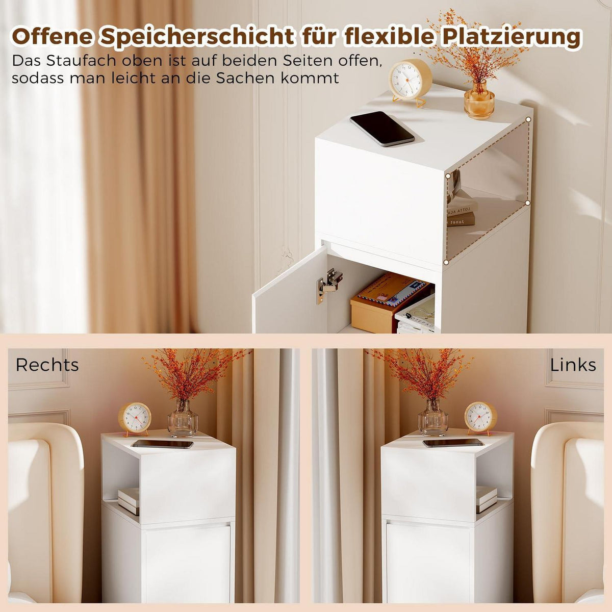 Nachttisch 2er Set schmal mit 1 Tür und verstellbarem Fach
