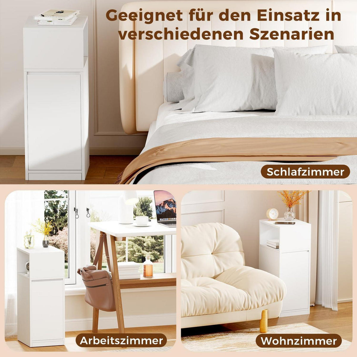 Nachttisch 2er Set schmal mit 1 Tür und verstellbarem Fach